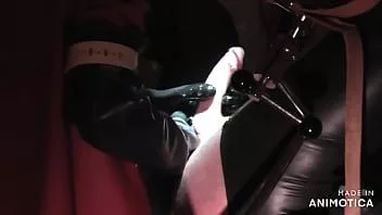 play Rubbernurse agnes - heavy red rubber clinic gown - a short but finally intense pegging sequence